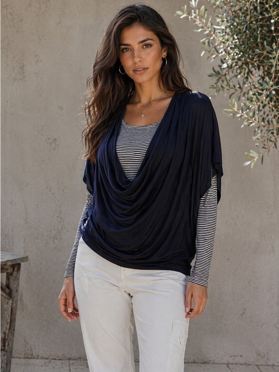Chico's Tops - Chico’s Unique Layered Top - Navy Solid/Stripe Knit 🌟